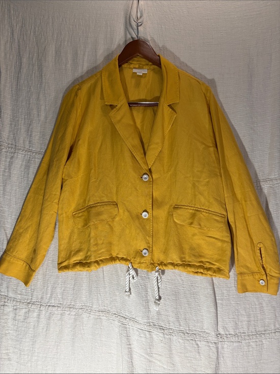 J. Jill Jackets & Blazers - J. Jill “Daisy” Linen Blend Yellow Drawstring Hem Blazer Jacket Button Utility